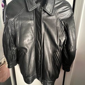 Andrew Marc Black Leather Bomber Jacket- Men's XS